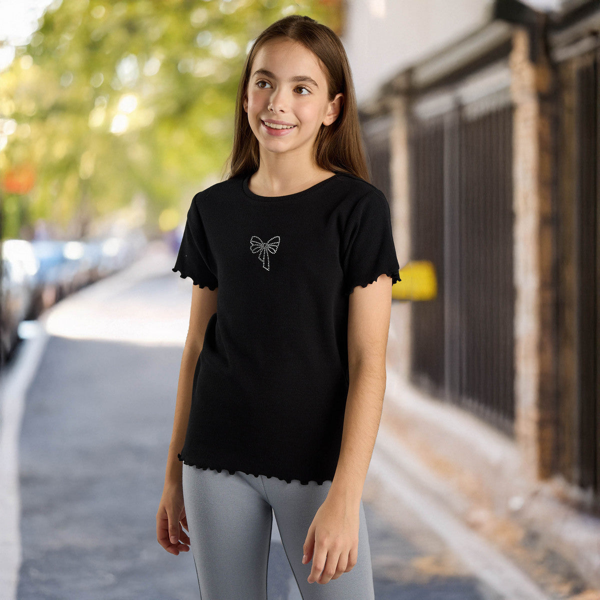 Ribbed T-shirt with bow